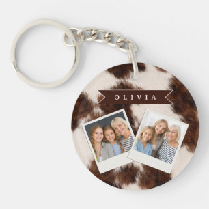 Personalized Cow Print Cowgirl Western Style Gift Key Ring