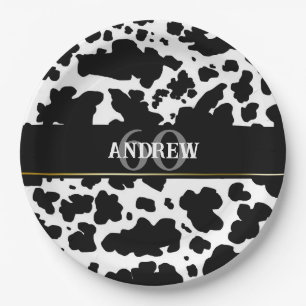 Personalized Cow Spots Print Farmer 60 Birthday Paper Plate