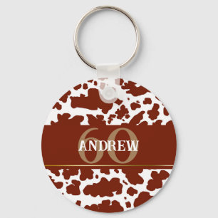 Personalized Cow Spots Print Farmer Birthday Key Ring