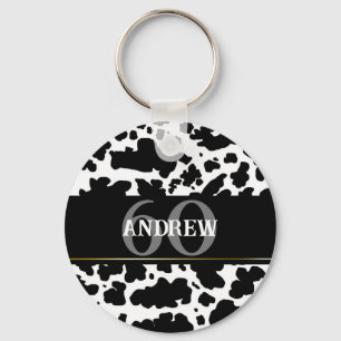 Personalized Cow Spots Print Farmer Cowboy Key Ring