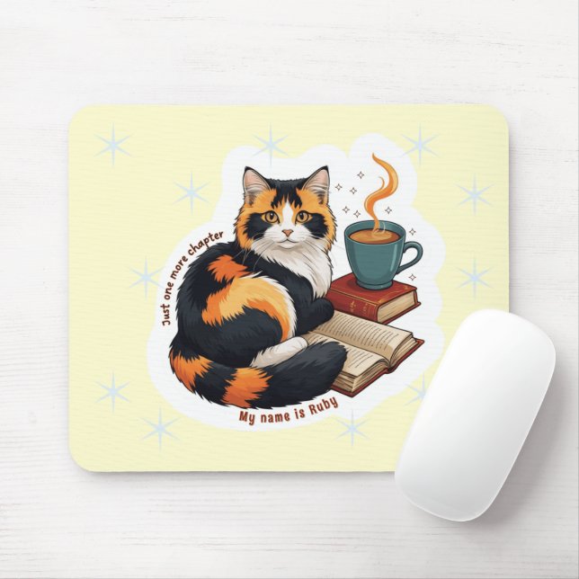 Personalized Cozy Calico Cat Reading Mousepad (With Mouse)