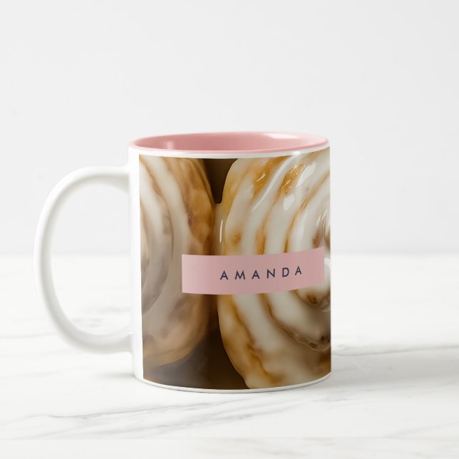 Personalized Cozy Cinnamon Roll Swirl  Two-Tone Coffee Mug (Left)