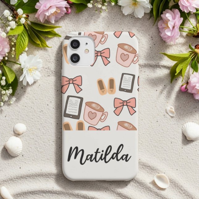 Personalized cozy Girly Bows & Coffee Pattern Case-Mate iPhone Case (Creator Uploaded)