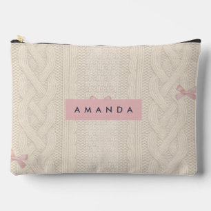 Personalized Cozy Knit with Pink Ribbon Accents Accessory Pouch
