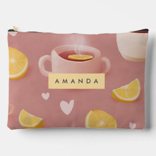 Personalized Cozy Lemon Tea Pattern Accessory Pouch