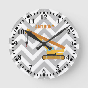 Personalized Crane Construction Truck Pattern Round Clock