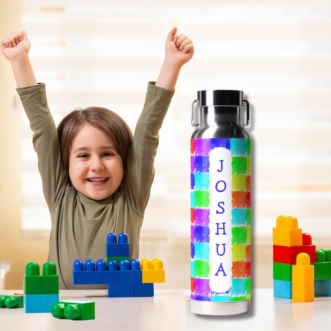 Personalized Crayon Blocks Kid's School Water Bottle (Creator Uploaded)