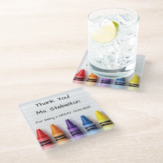 Personalized Crayon Teacher Drink Coaster (Angled)