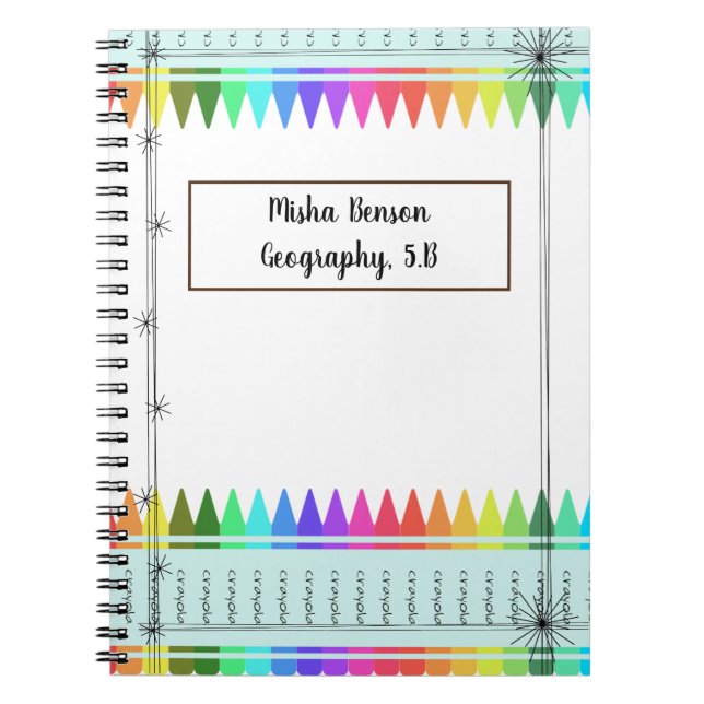Personalized Crayons Multicolored School Notebook (Front)