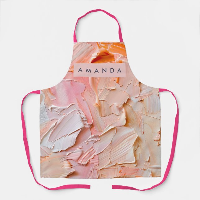 Personalized Creamy Brushstroke Peach and Blush Apron (Front)