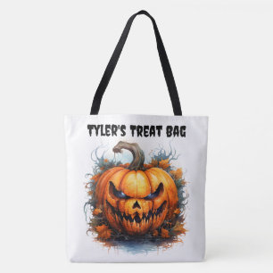 Personalized Creepy Jack-o-Lantern Trick or Treat Tote Bag