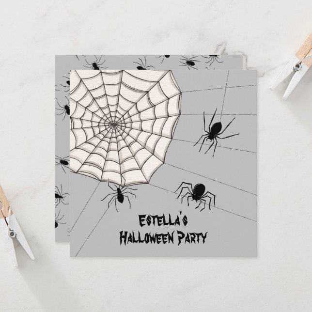 Personalized Creepy Spiders Halloween Invitation (Front/Back In Situ)