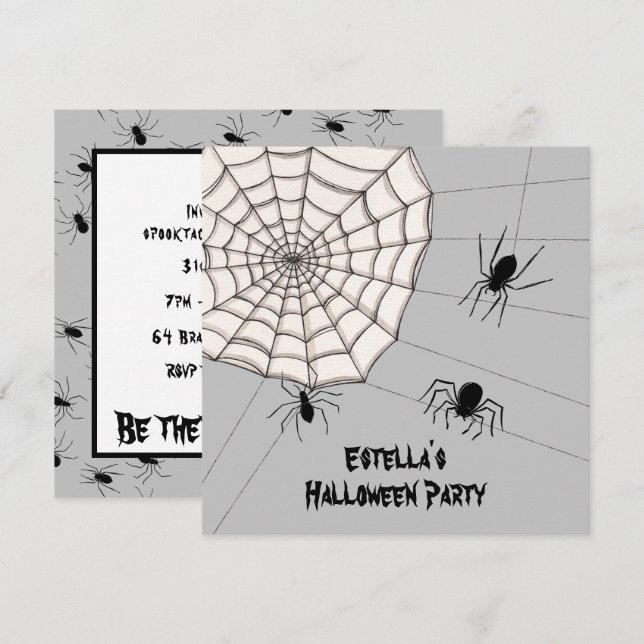 Personalized Creepy Spiders Halloween Invitation (Front/Back)