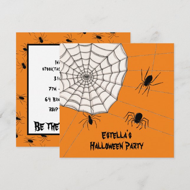 Personalized Creepy Spiders Halloween Invitation (Front/Back)