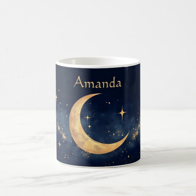 Personalized Crescent Moon and Stars Night Sky Coffee Mug (Center)
