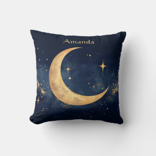 Personalized Crescent Moon and Stars Night Sky Cushion