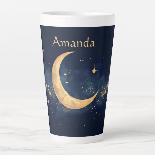 Personalized Crescent Moon and Stars Night Sky Latte Mug (Front)