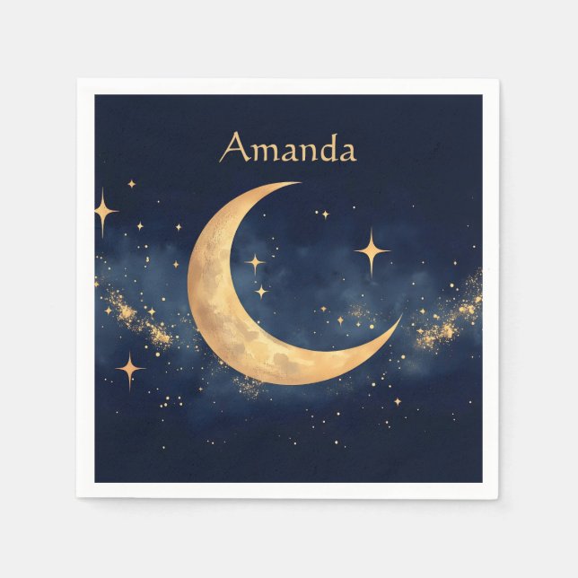 Personalized Crescent Moon and Stars Night Sky Napkin (Front)