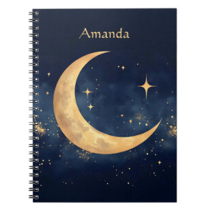 Personalized Crescent Moon and Stars Night Sky Notebook