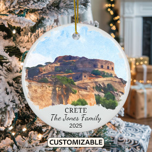 Personalized Crete Ornament, Greece Ceramic Tree Decoration