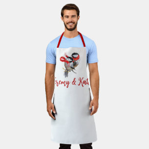 Personalized Cuddling Christmas Chickadees Apron