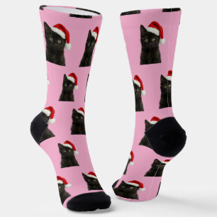 Personalized Custom Black Kitty Cat Christmas Socks