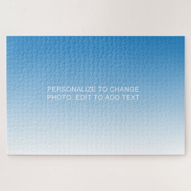 Personalized Custom Blue Artwork Photo Add Text Jigsaw Puzzle (Horizontal)
