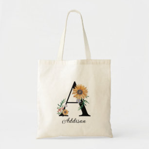 Personalized Custom Blush Floral Letter A Tote Bag