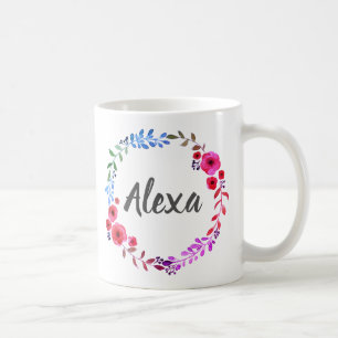 Personalized Custom Bright Botanical Flower Wreath Coffee Mug