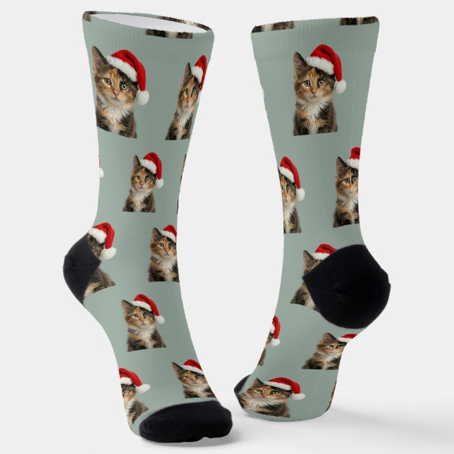 Personalized Custom Calico Kitty Cat Christmas  Socks (Angled)