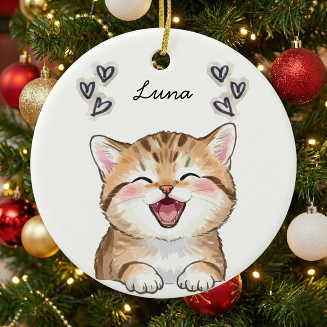 Personalized Custom Cat Photo Name Keepsake Ceramic Tree Decoration (Creator Uploaded)