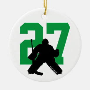 Personalized Custom Hockey Goalie Number Green Ceramic Tree Decoration