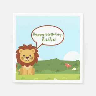 Personalized Custom Lion Birthday Napkins for Kids