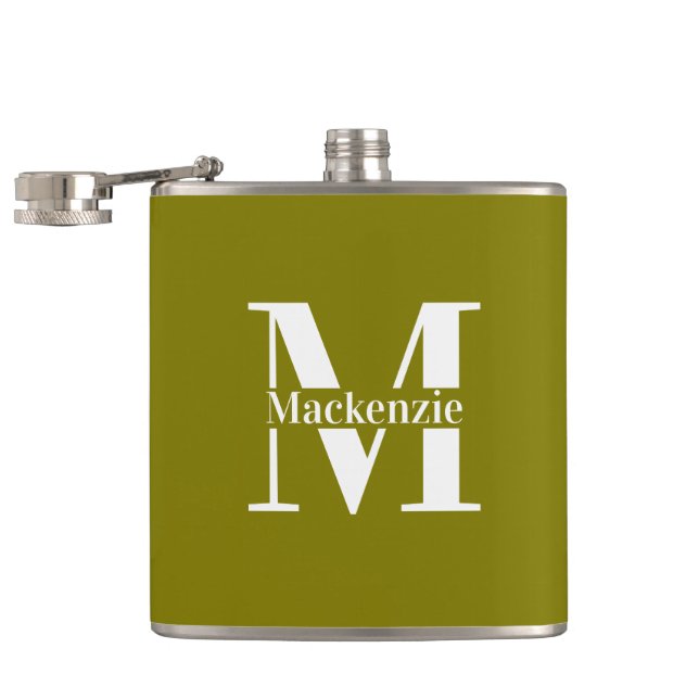 Personalized Custom Made Monogrammed Green Hip Flask (Opened)
