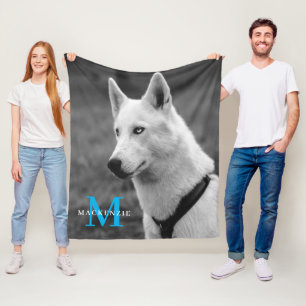 Personalized Custom Monogram Elegant Dog Pet Photo Fleece Blanket
