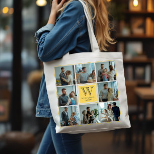 Personalized Custom Monogram Family Photo Collage Tote Bag