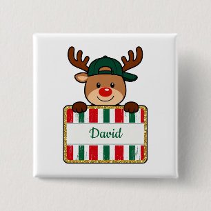Personalized Custom Name Christmas Reindeer 15 Cm Square Badge