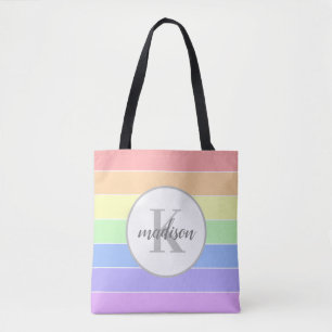 Personalized Custom Name Monogram Rainbow stripes Tote Bag