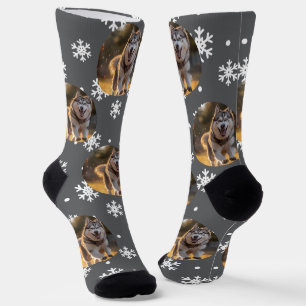 Personalized Custom Photo Blob - Snowflake Husky Socks
