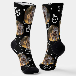 Personalized Custom Photo Blob - Winter Husky Socks