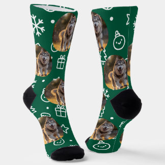 Personalized Custom Photo Blob - Winter Husky Socks