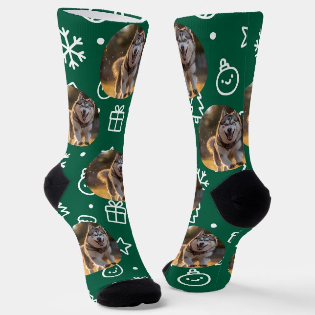 Personalized Custom Photo Blob - Winter Husky  Socks (Angled)