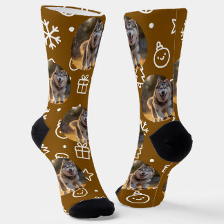 Personalized Custom Photo Blob - Winter Husky Socks