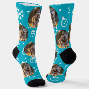 Personalized Custom Photo Blob - Winter Husky  Socks