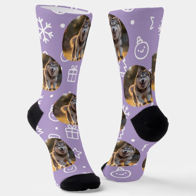 Personalized Custom Photo Blob - Winter Husky  Socks (Angled)