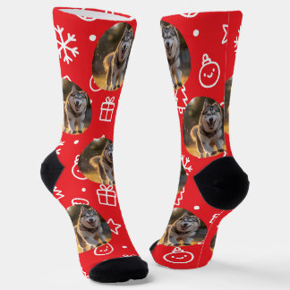 Personalized Custom Photo Blob - Winter Husky Socks