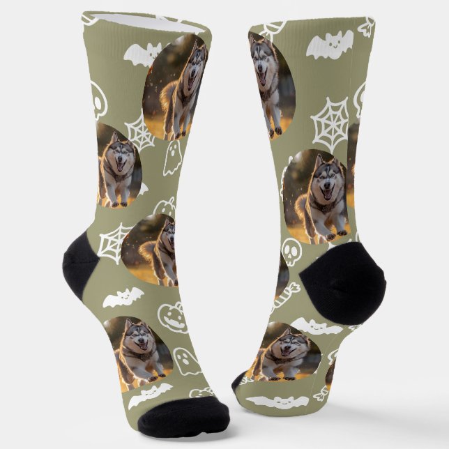 Personalized Custom Photo - Halloween Doodles Socks (Angled)