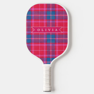 Personalized Custom Pink Fuchsia Plaid Preppy  Pickleball Paddle