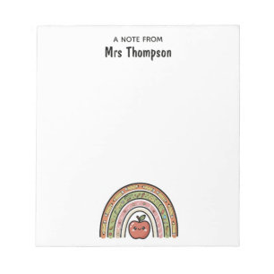 Personalized Custom School Teacher Apple Rainbow Notepad