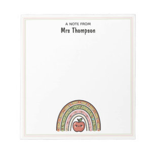 Personalized Custom School Teacher Apple Rainbow Notepad